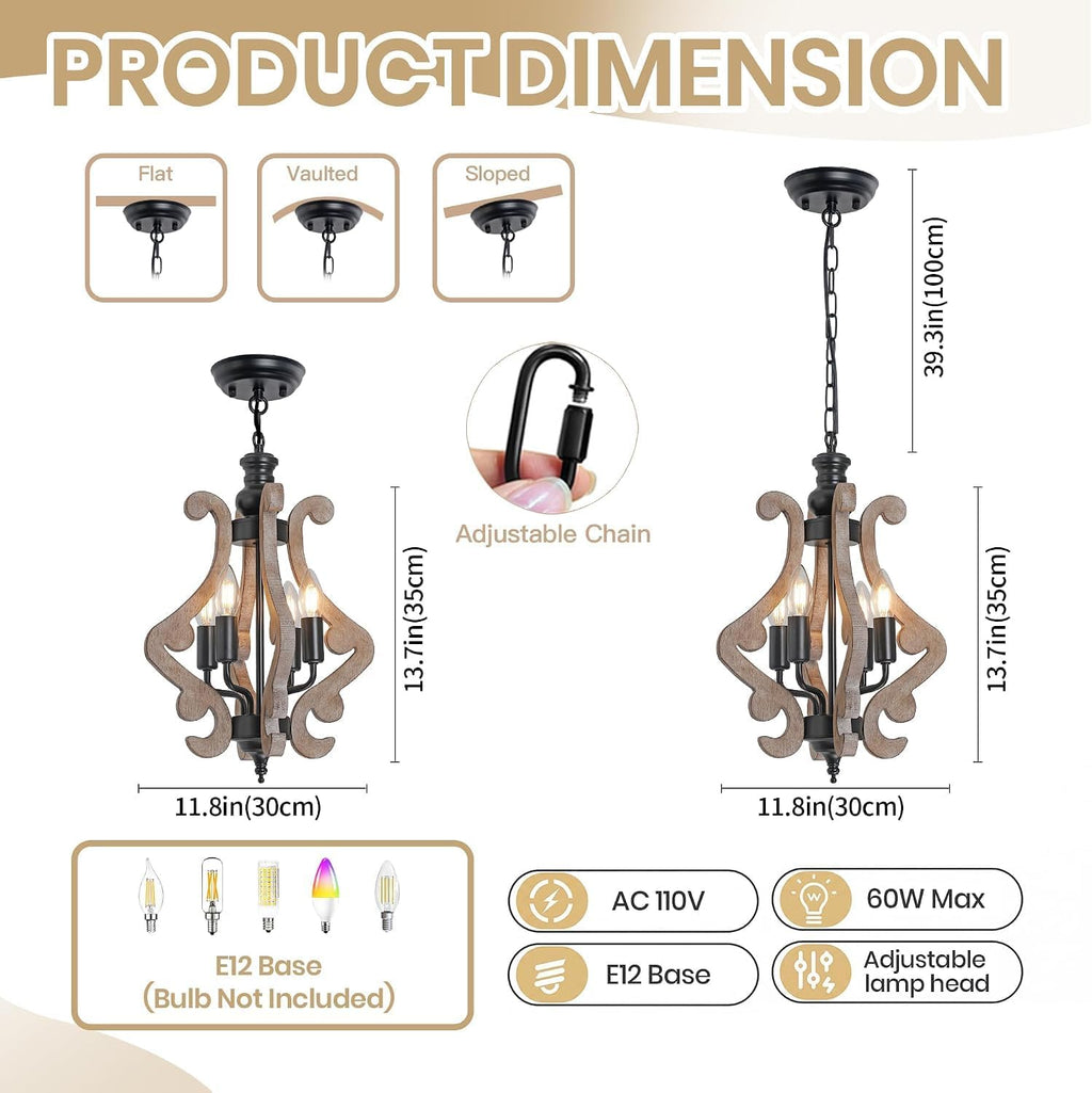 4‑light farmhouse chandelier, adjustable chain lantern pendant light, view 9