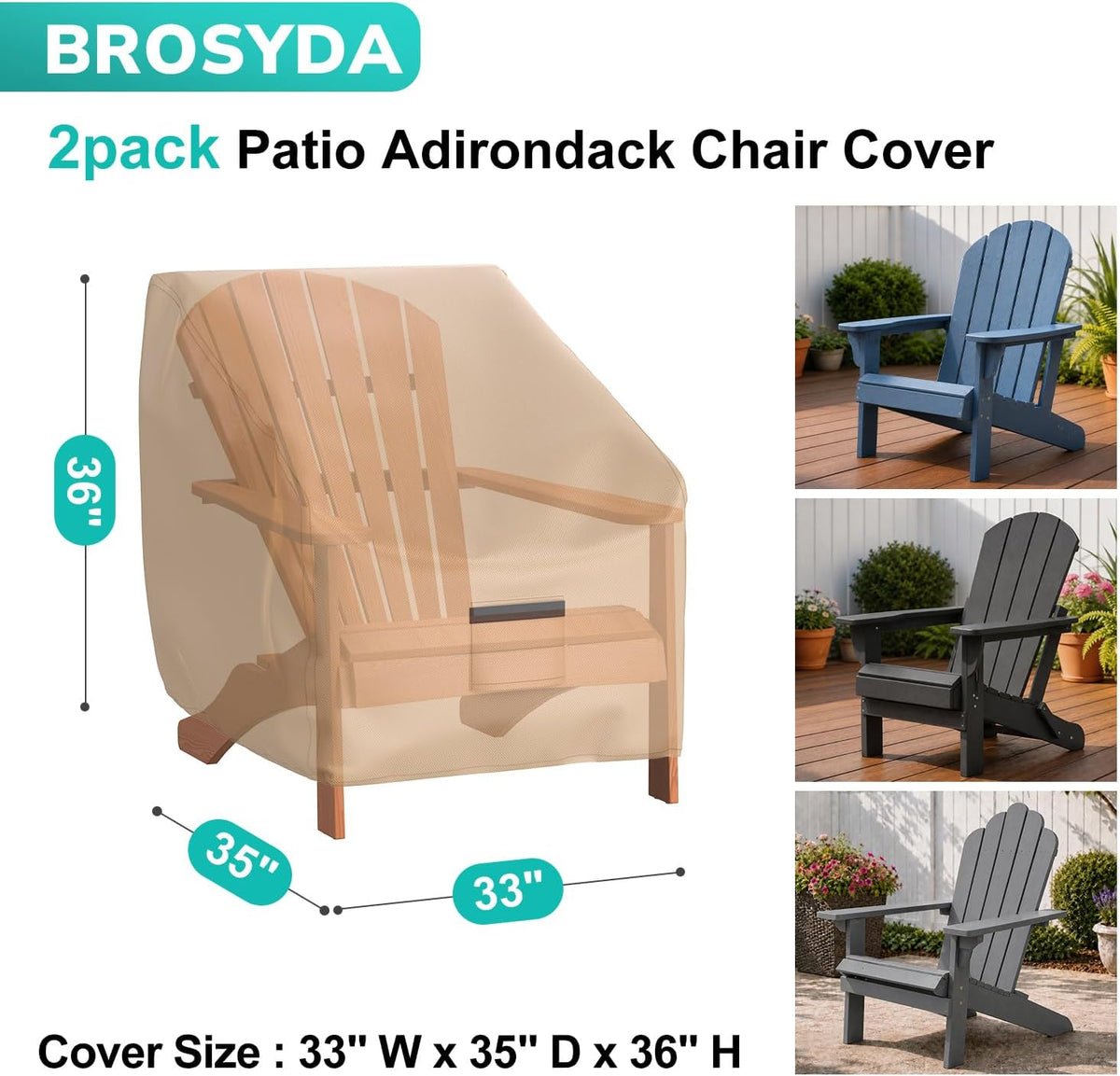 adirondack outdoor chair covers waterproof 33"wx35"dx36"h, brown, close-up detail