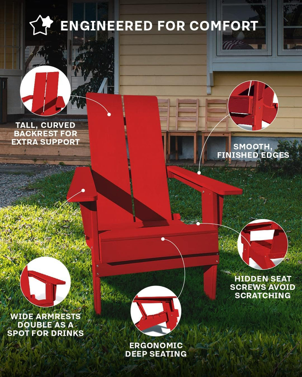 Folding Adirondack Resin Chairs Patio Chairs Lawn Chair Outdoor Adirondack Chair Weather Resistant for Patio Deck Garden, Backyard Deck, Fire Pit - Red
