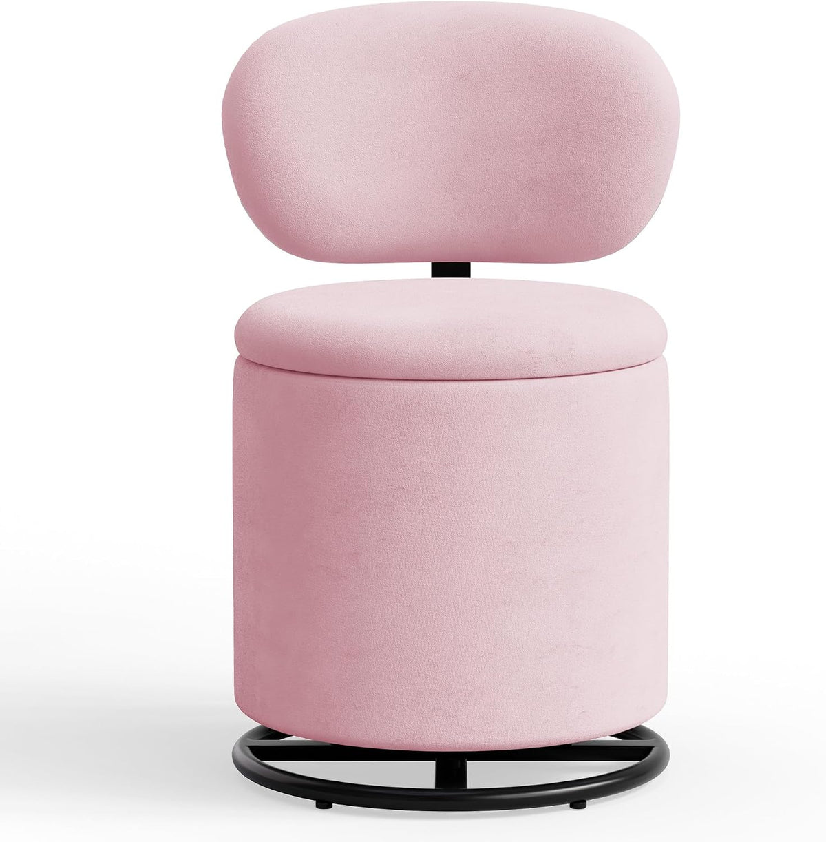 LIVELYGLOW Pink Velvet Swivel Vanity Chair with Storage Makeup Stool
