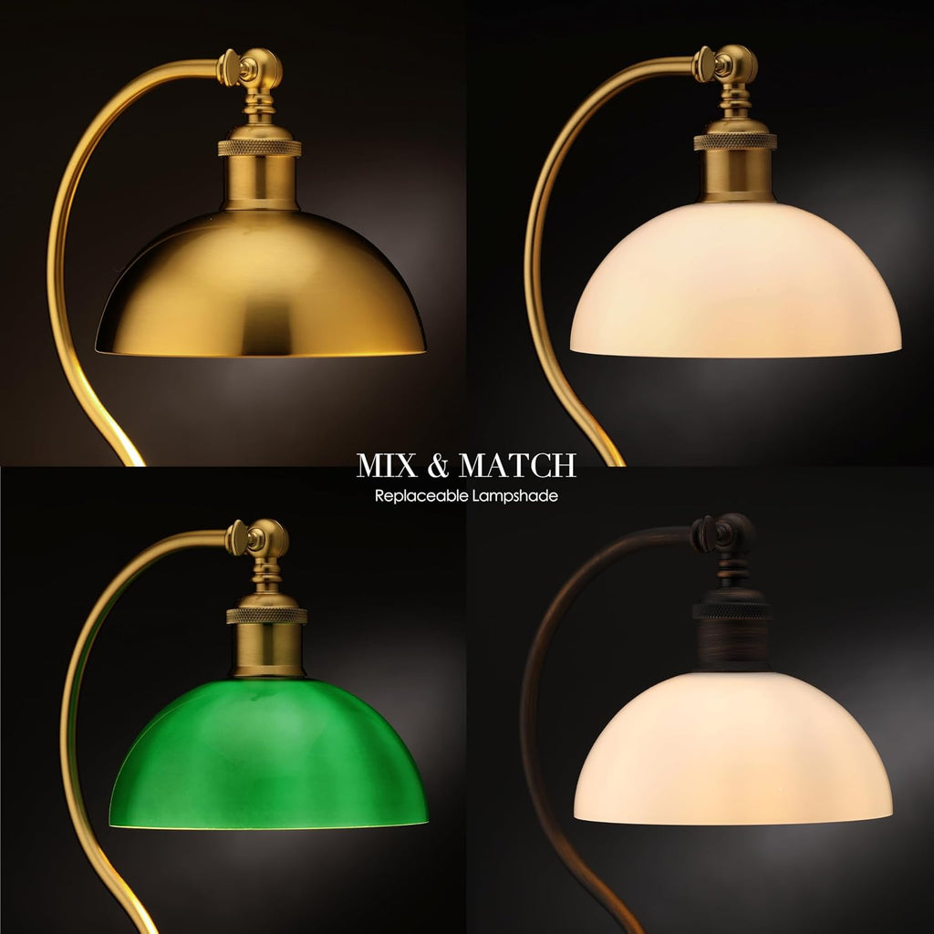 O’Bright Heritage - Banker’s Floor Lamp, 3-Level Touch Dimming, Adjustable Tilt Shade, Removable Lampshade Design, E26 Socket with 6W Dimmable LED Bulb, Gold Metal Shade, Antique Brass