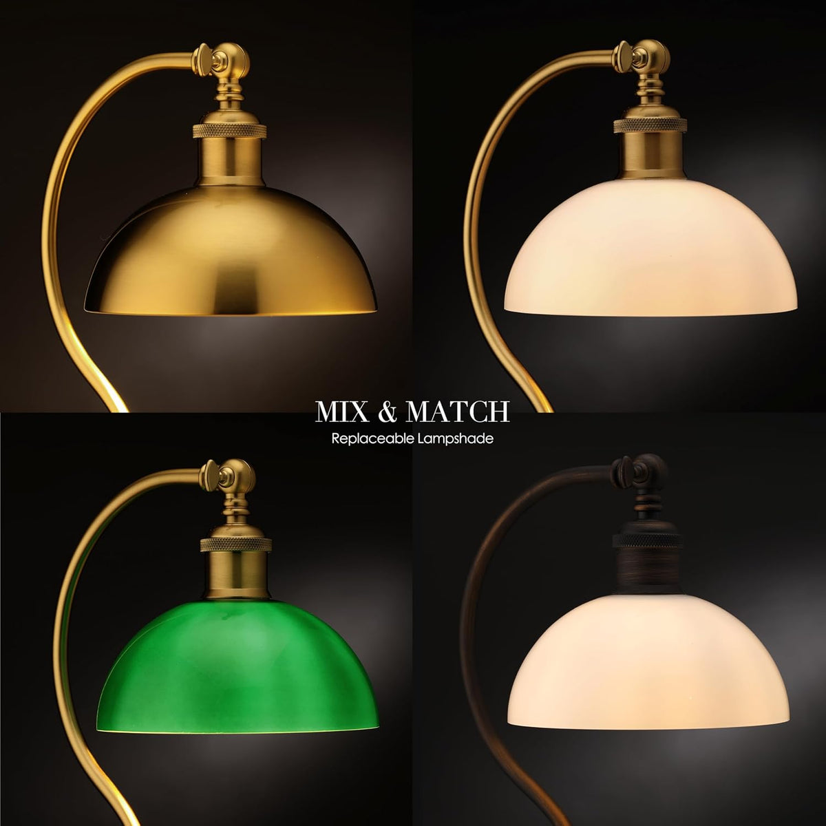 O’Bright Heritage - Banker’s Floor Lamp, 3-Level Touch Dimming, Adjustable Tilt Shade, Removable Lampshade Design, E26 Socket with 6W Dimmable LED Bulb, Gold Metal Shade, Antique Brass