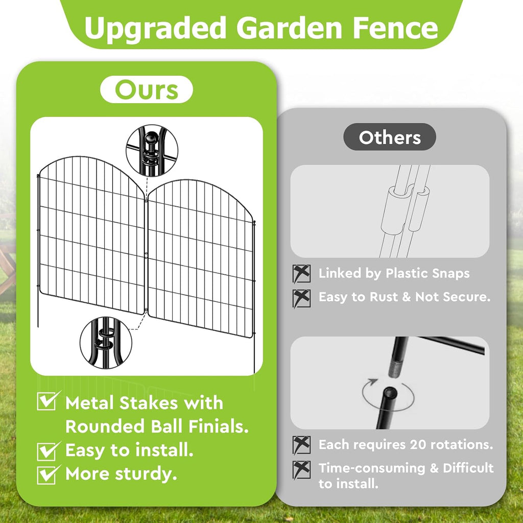 Garden No Dig Fence, 5 Panels + 1 Gate, 29.9in (H) x 11.4ft (L), Metal