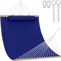 Lazy Daze 12 FT Double Hammock with Spreader Bar for Outside, Navy Blue