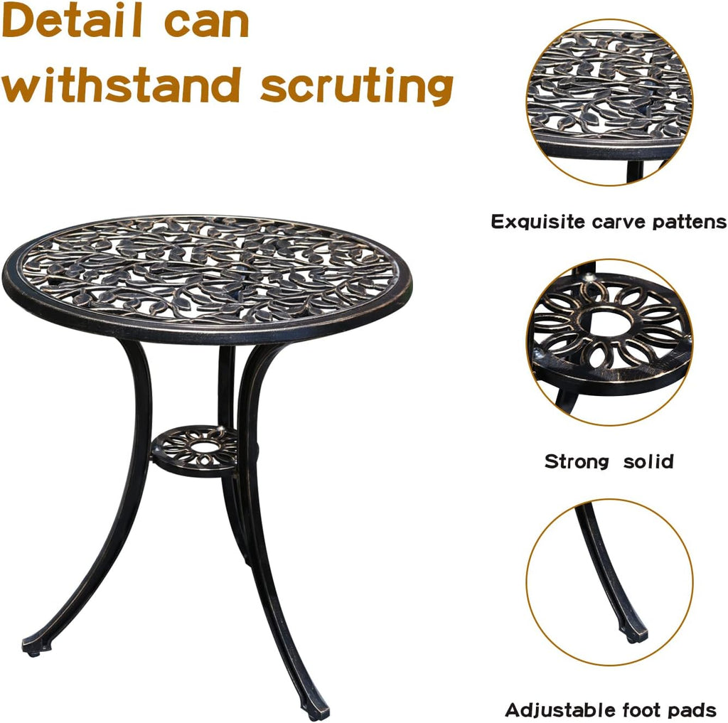 yksy&yksy patio bistro set.rust-resistant cast aluminum bistro table, side view
