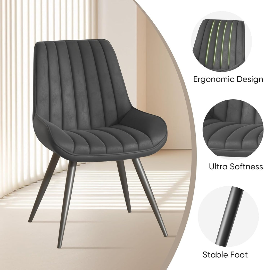 Nalupatio Modern Dining Chairs Set of 2, Comfy Dining Room Chairs with Thick Cushions, Upholstered Fabric Kitchen Side Chairs with Metal Legs, Dark Grey