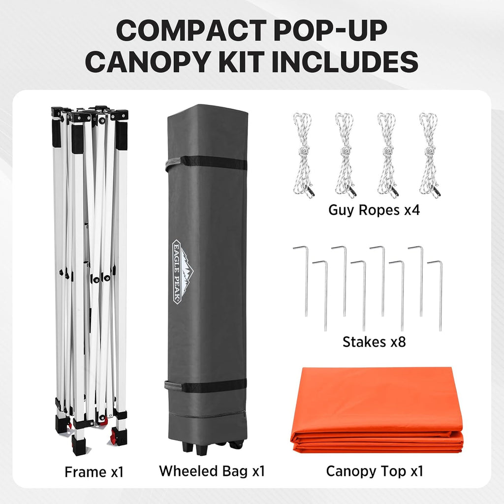 EAGLE PEAK 6.6x6.6 Pop Up Canopy Tent Easy Up Canopy Outdoor, Orange