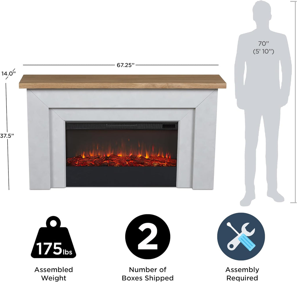Real Flame Malie 68" Landscape Electric Fireplace with Mantel for Living Room or Bedroom, Replaceable Fireplace Insert Heater, Realistic Log and Flame Effect, Remote Control, Timer