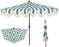 JONATHAN Y Beverly 9 ft. Striped Half Umbrella, Green/Dark Brown