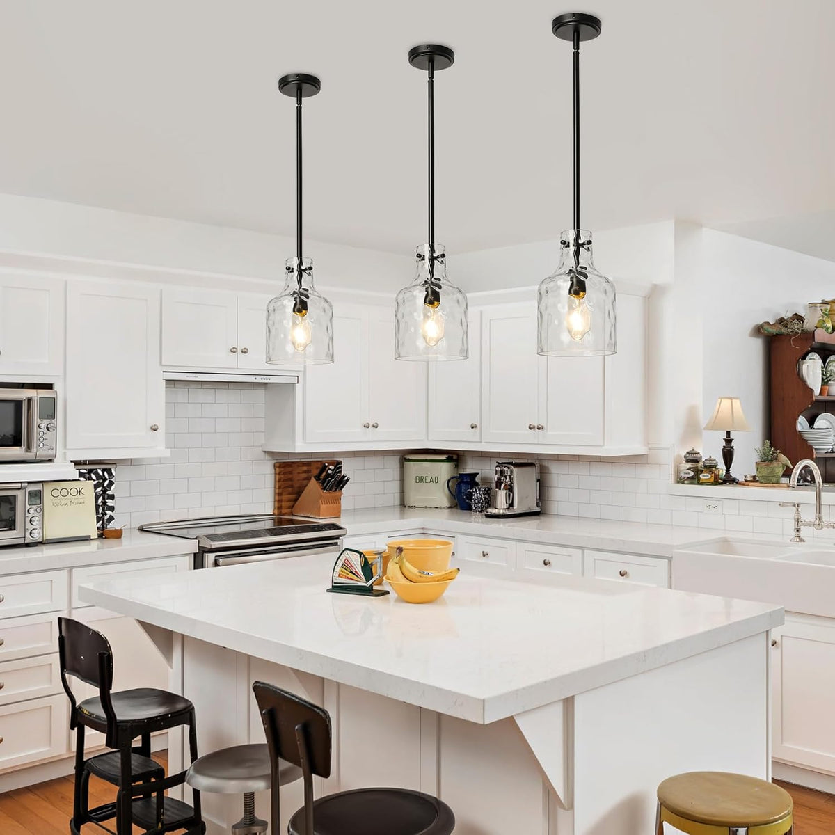 wilon industrial glass pendant lights for kitchen island, side view