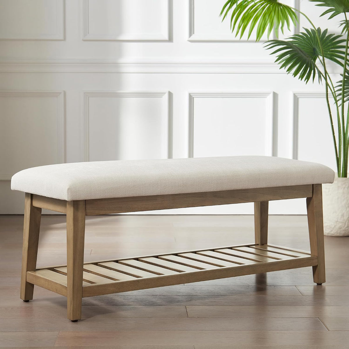 Zihanhome Entryway Shoe Bench, End of Bed Bench,Upholstered Bench(Beige)