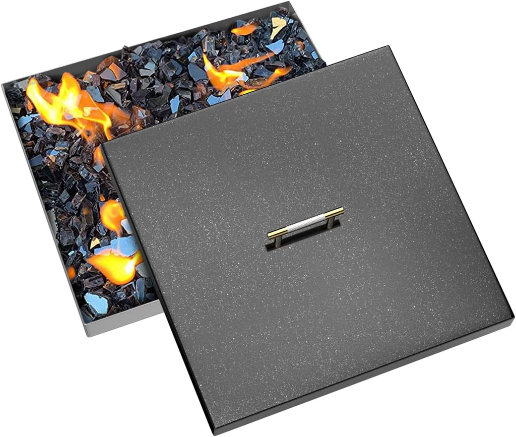 Fire Pit Burner Cover Square for 18 x 18 Inches Linear Drop-in Burner Pan, Fire Pit Lid, Multiple Sizes and Shapes Available,Porcelain-Enameled Steel(21" x 21" Square)