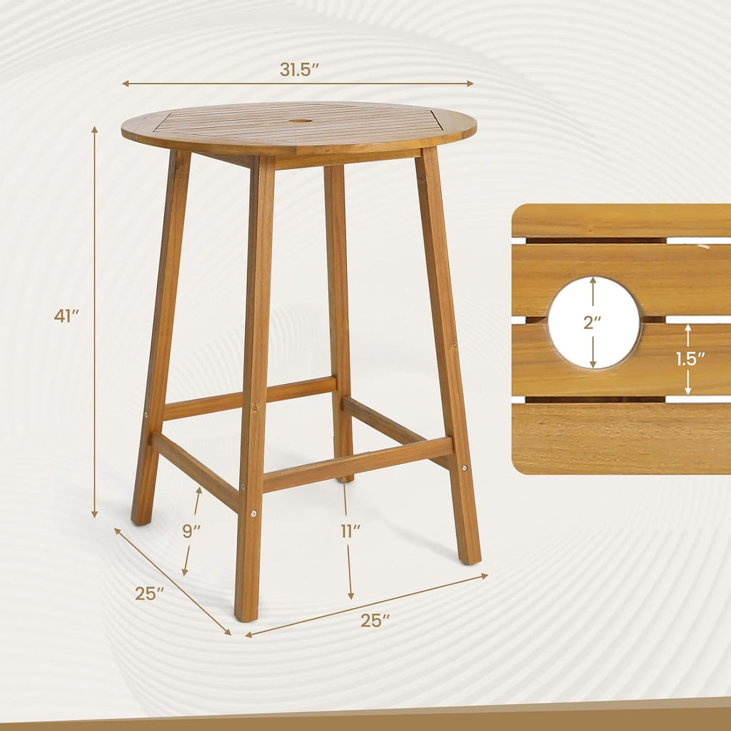 Tangkula 31.5" Acacia Wood Patio Bar Table, Round Bistro Table