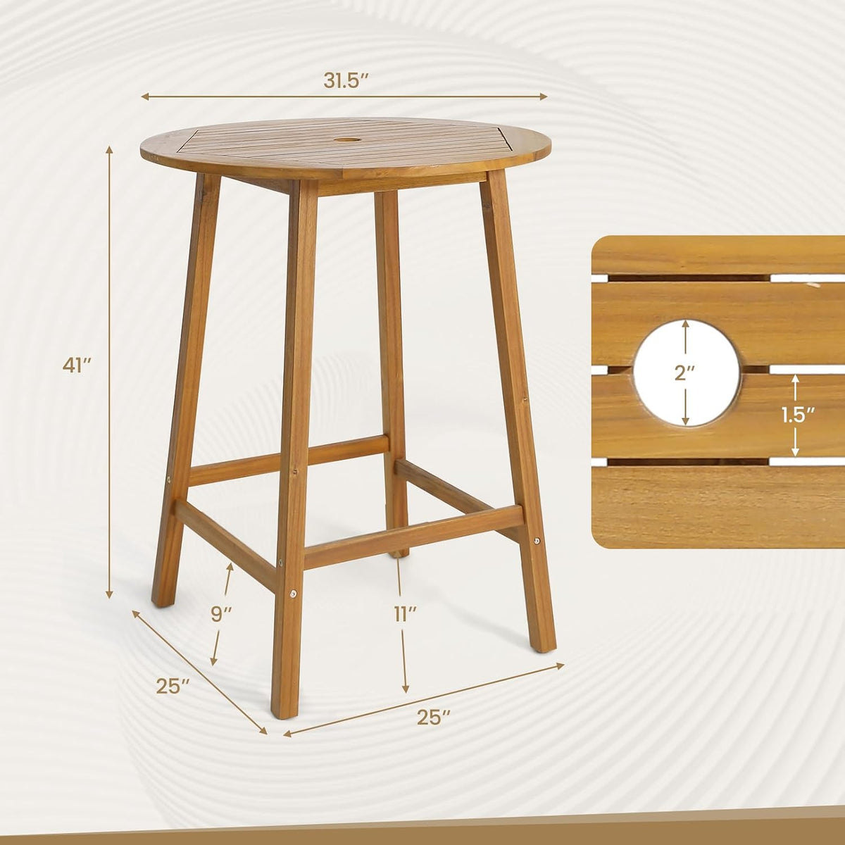 Tangkula 31.5" Acacia Wood Patio Bar Table, Round Bistro Table