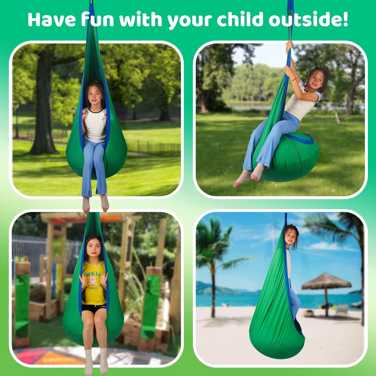 Sensory Pod Swing Hanging Seat Hammock Chair (Green)