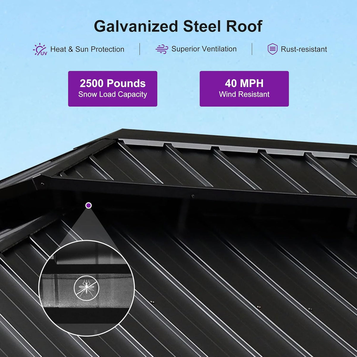 PURPLE LEAF Outdoor Gazebo 12' x 16' with Drainage System, Wood Grain Frame