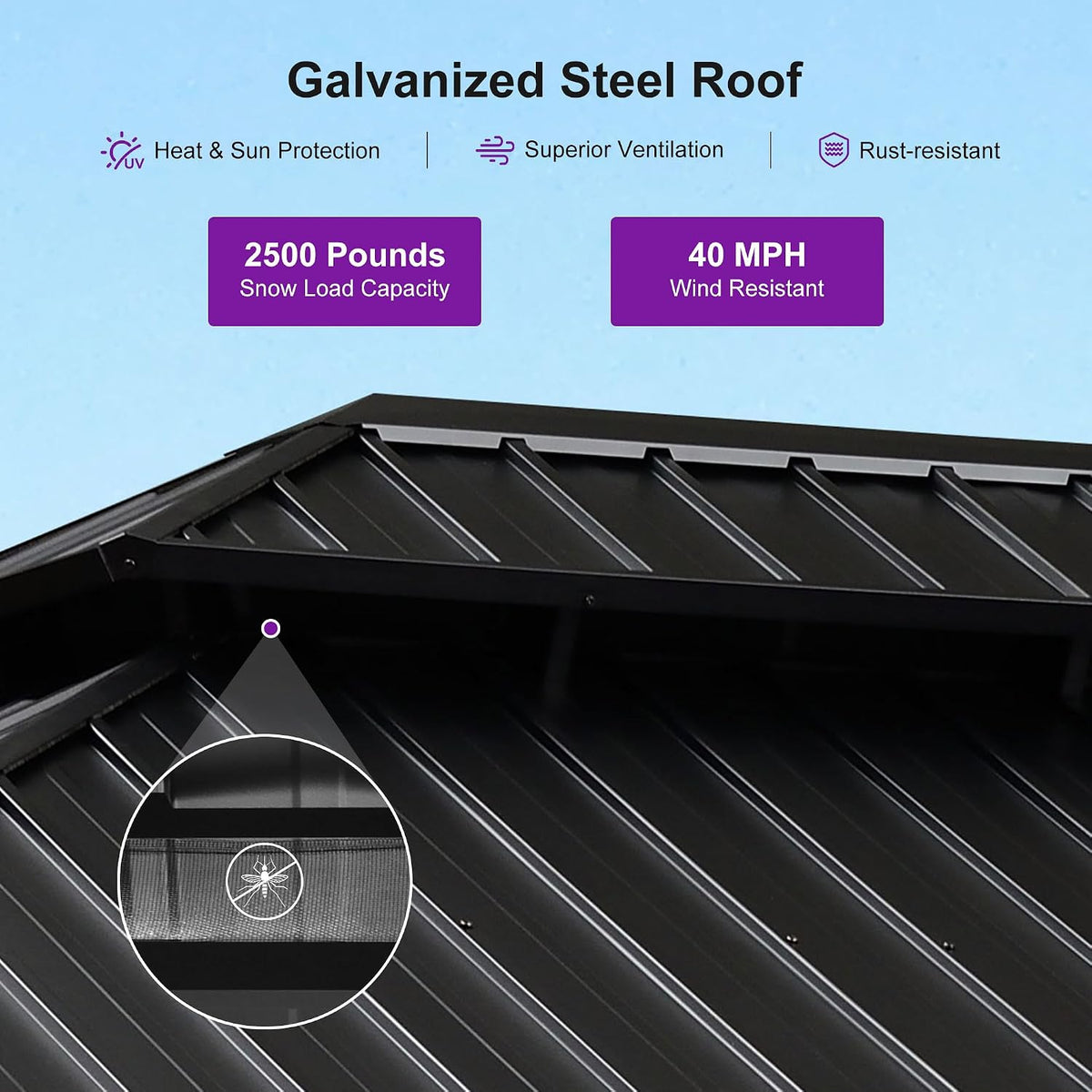 PURPLE LEAF Outdoor Gazebo 12' x 16' with Light Drainage System, Wood Grain