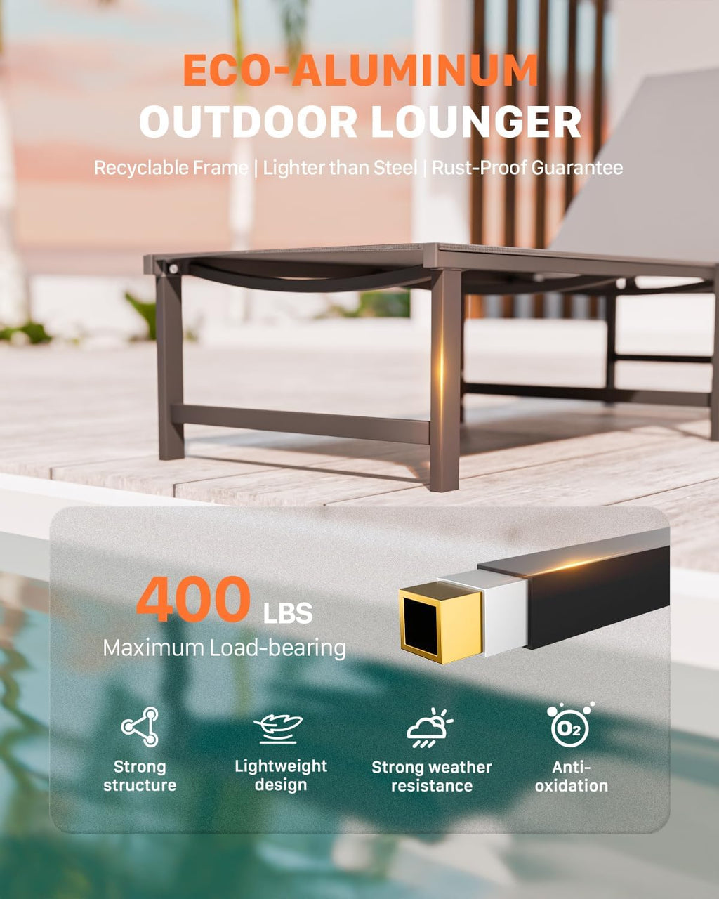 Aluminum Patio Chaise Lounge Chair Outdoor,Grey