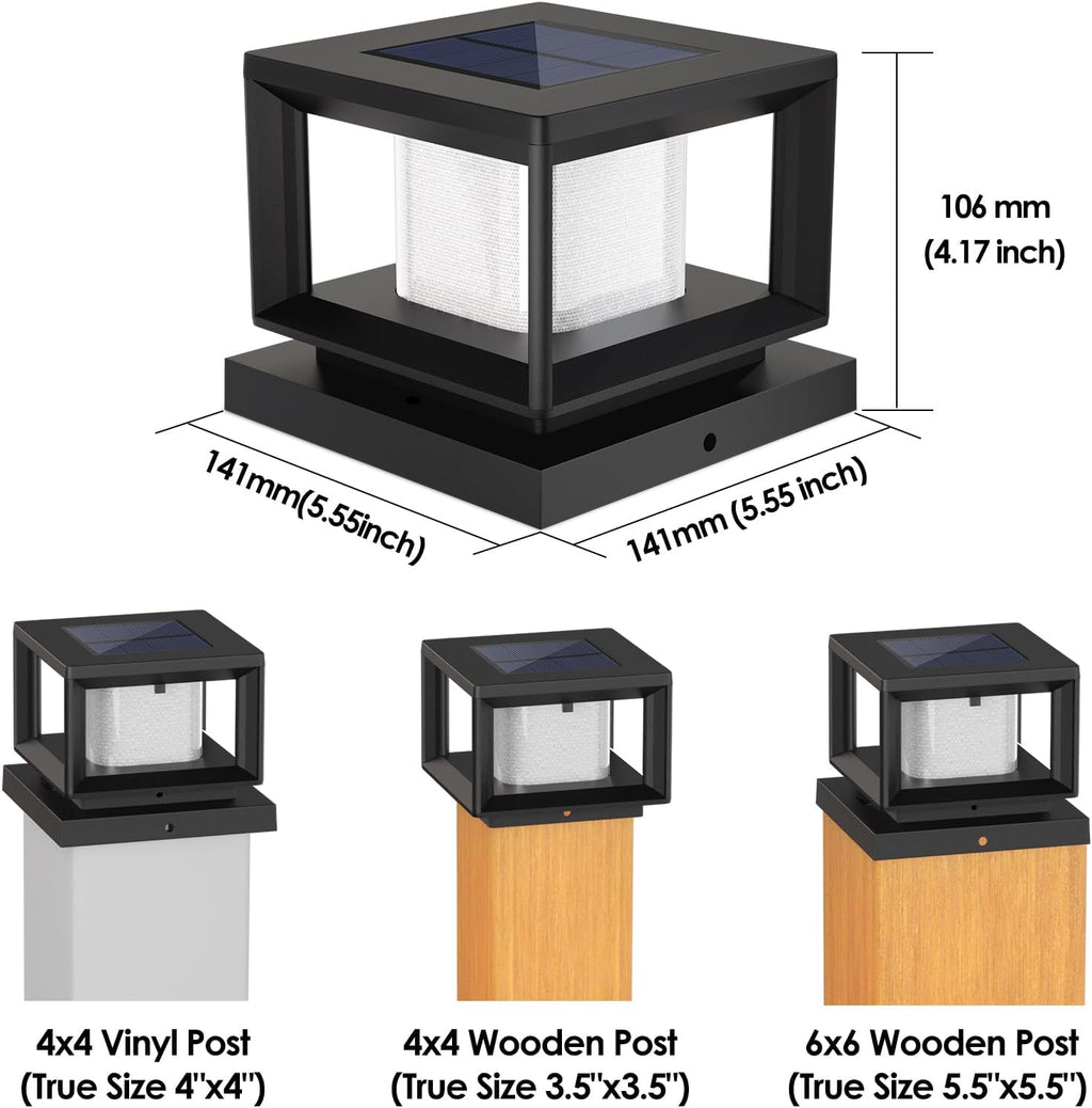 Mlambert 8 Pack Solar Post Lights, 4x4 6x6 Wooden Vinyl Fence Cap, Black