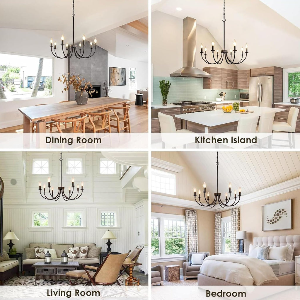 8 light black farmhouse chandelier, dining room light, view 9