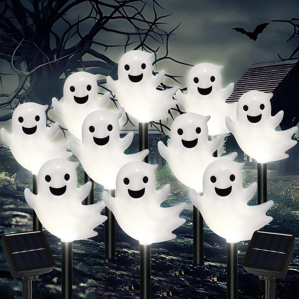 10 Pack Solar Halloween Ghost Pathway Lights, 3D Solar Lights