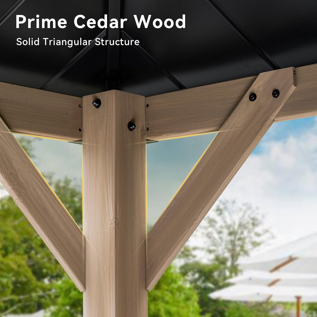 Aoxun 12' x 16' Outdoor Wood Gazebo, Hardtop Gazebo