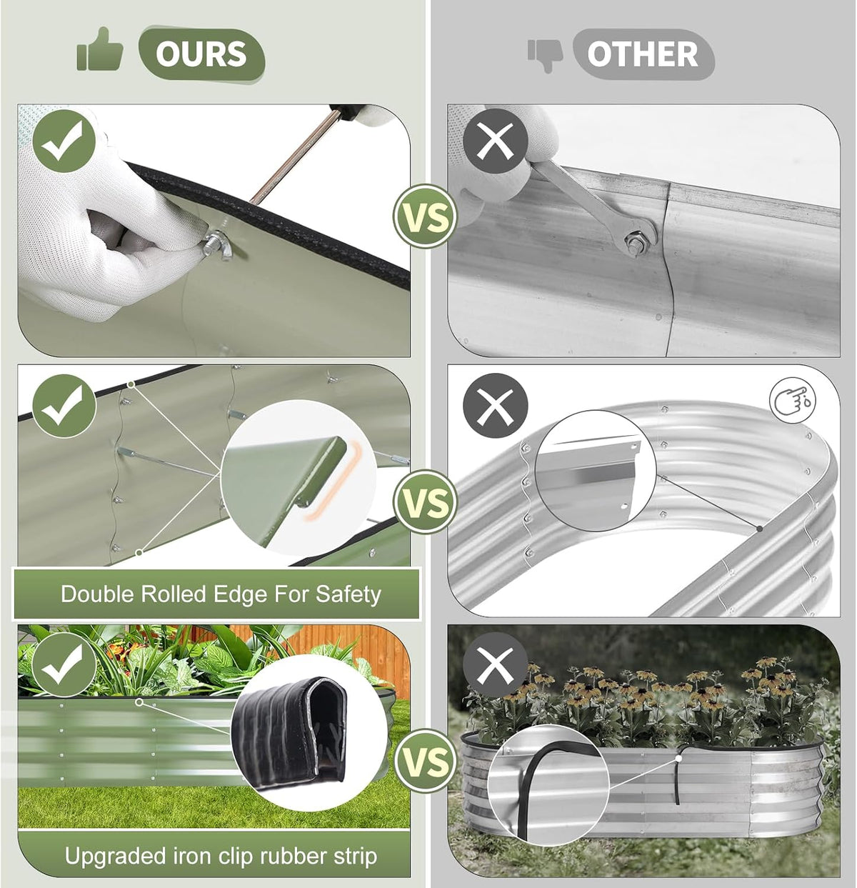 Galvanized Raised Garden Bed Outdoor- 8x2x1FT Planter Box, Green
