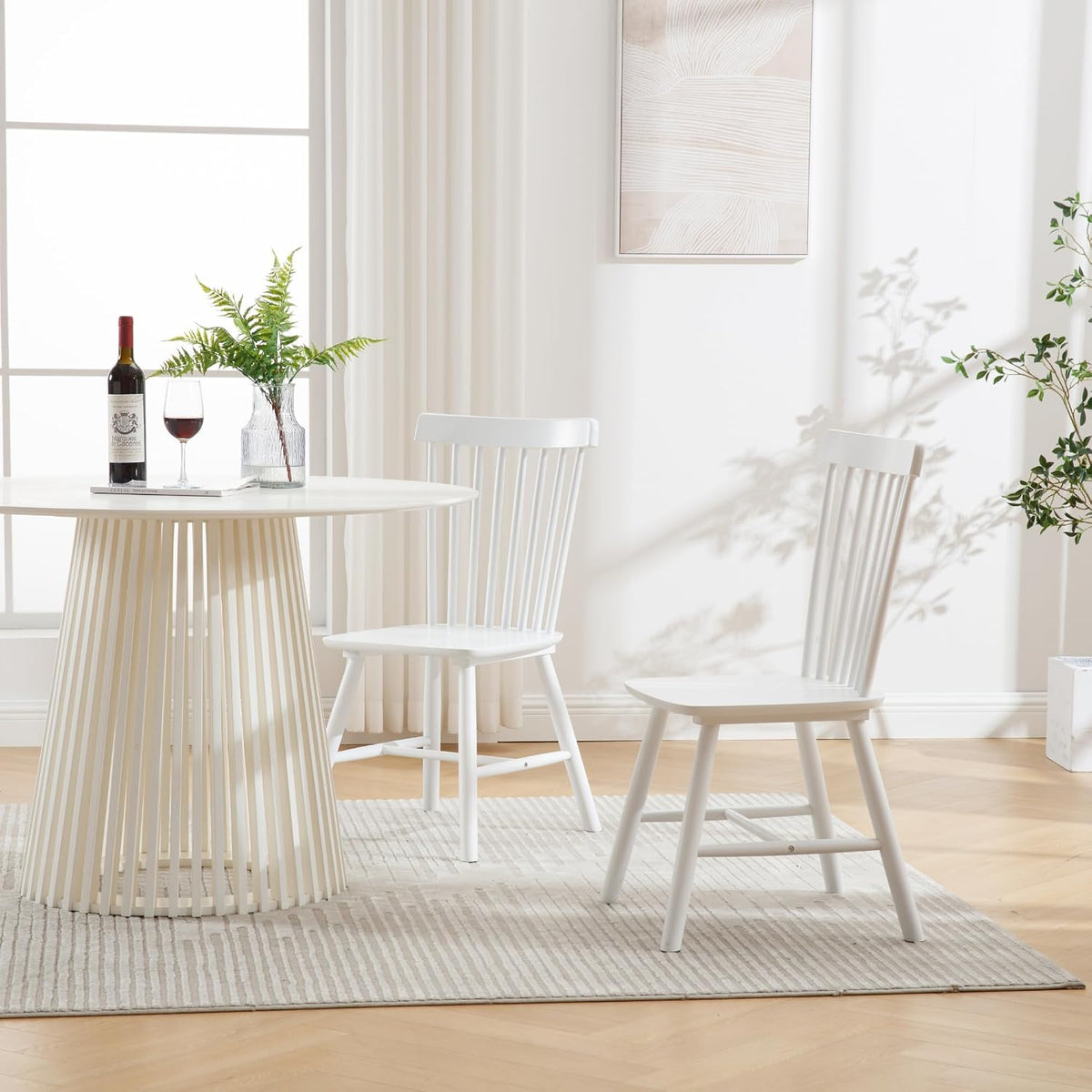 chairus Dining Chairs Set of 8, Dining Room Side Chair Farmhouse Natural Wooden Kitchen Chairs Windsor Dining Chair Vintage High Back Dining Chairs for Dining Room Kitchen Restaurant - White