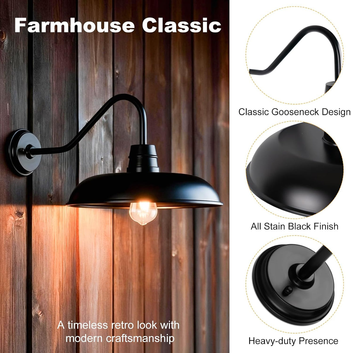 FILIYANO Farmhouse Barn Gooseneck Outdoor Light Fixtures, 14 Inch, 2 Pack