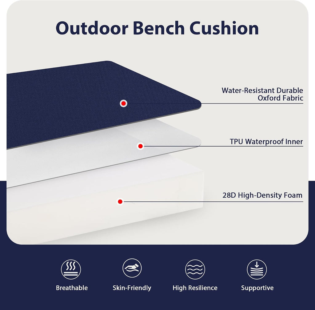 Favoyard Outdoor Bench Cushion, 45 x 18 Inch, Blue