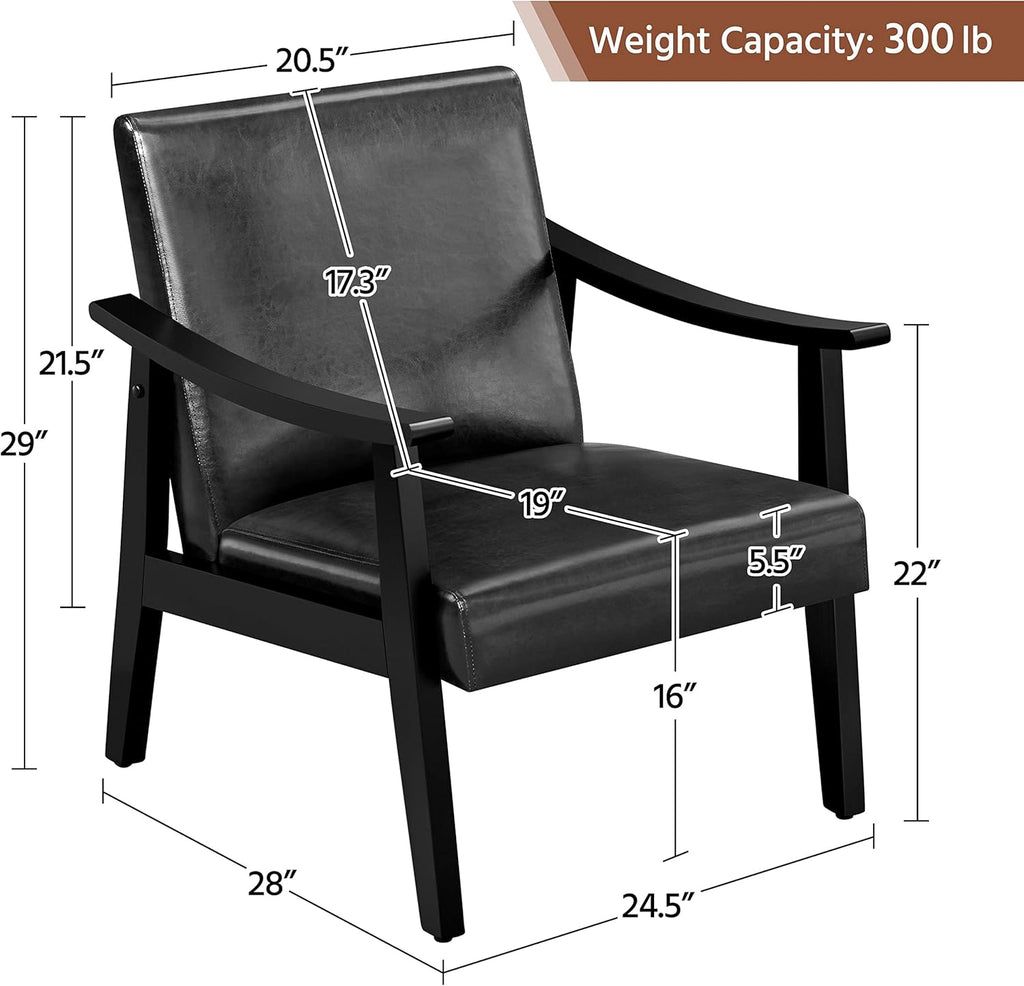Yaheetech Accent Chairs Set of 2, Mid-Century Faux Leather Armchairs, Black