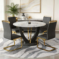 47" Round Glass Black Gold Dining Table Set 4