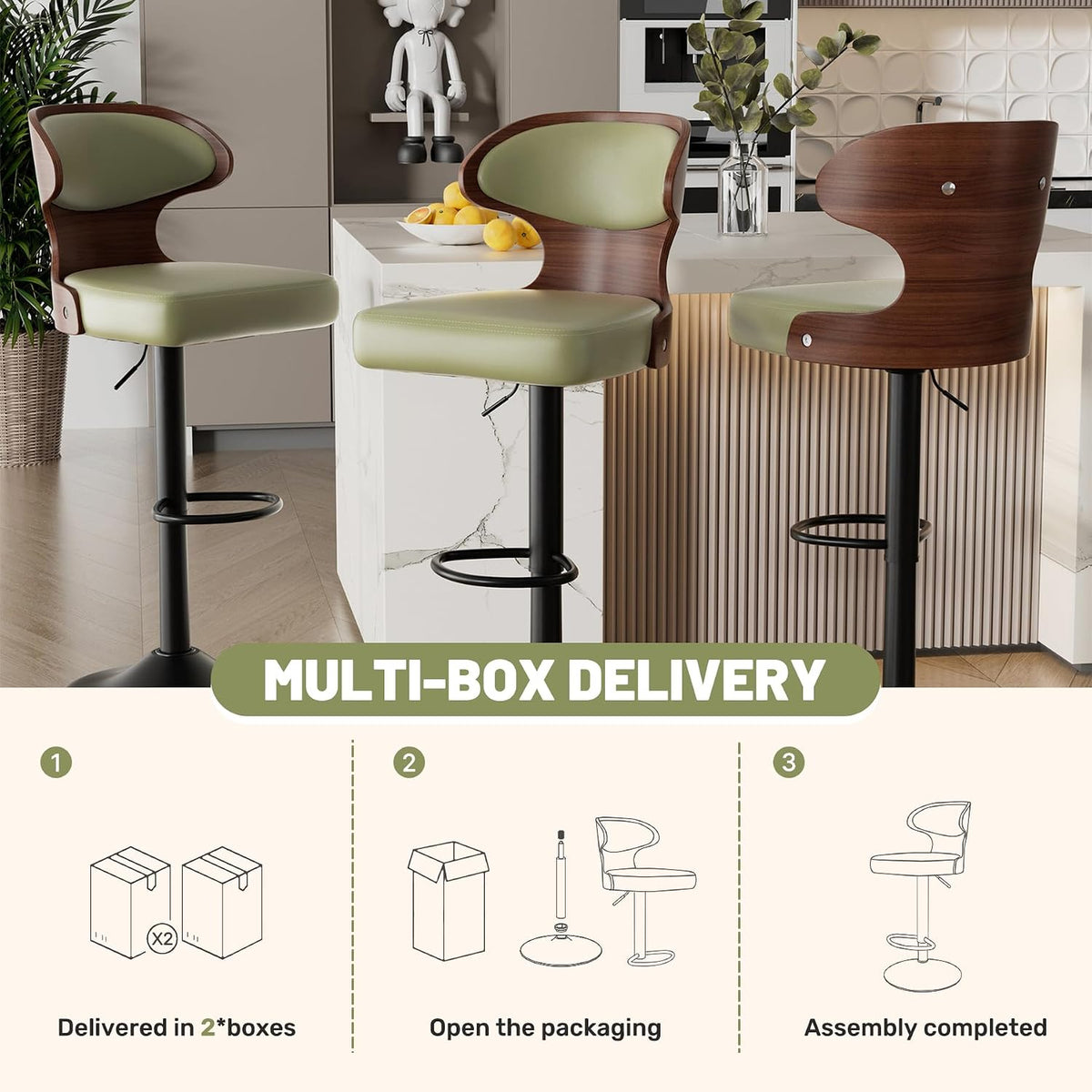 swivel bar stools set of 3,adjustable height bentwood, package contents