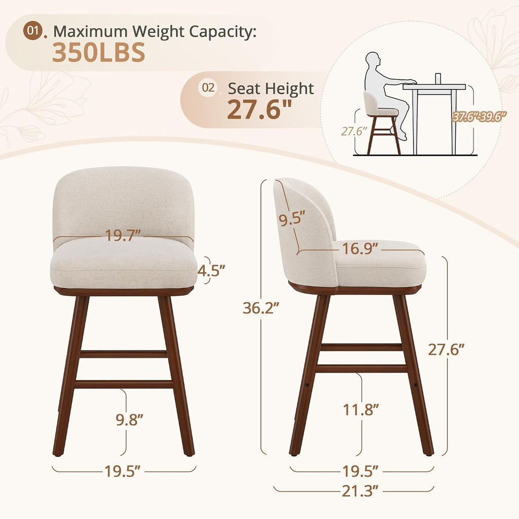 LUE BONA Bar Stools Set of 4, 27.6" Wooden Legs, Fabric in Beige