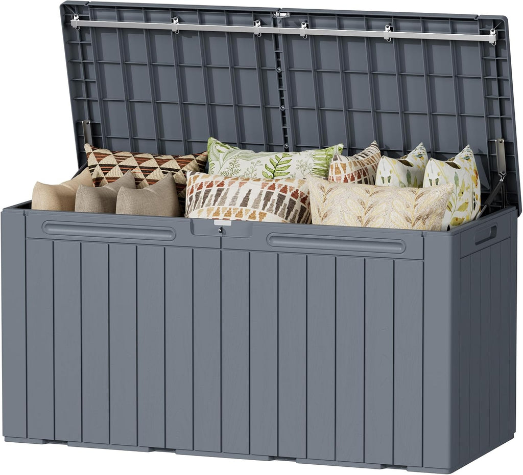 Devoko 100 Gallon Outdoor Storage Box, Waterproof Deck Box Lockable (Gray)