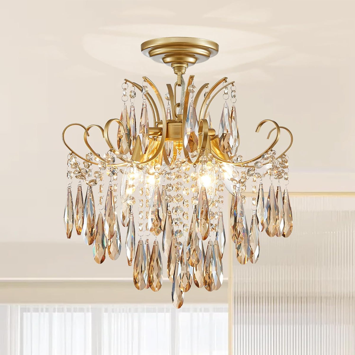 gold crystal chandeliers for dining room 4-light modern, view 9