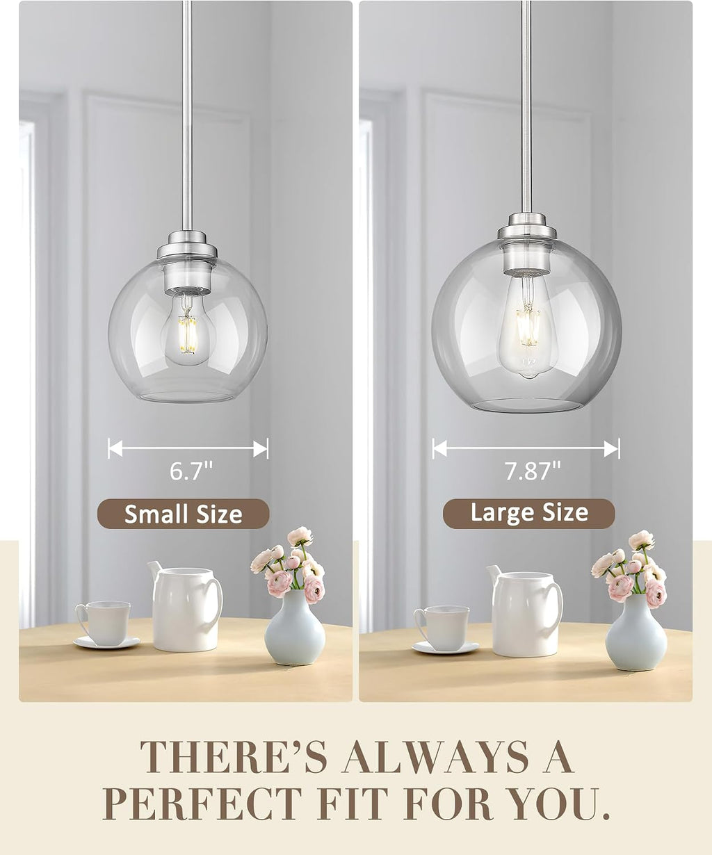 7-Inch Brushed Nickel Pendant Light,Clear Globe Glass,PL101BN