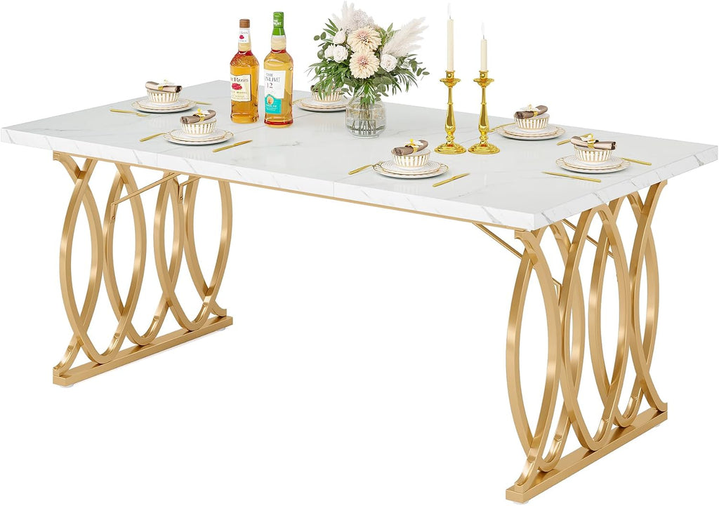 Tribesigns 63" Dining Table for 4 to 6, White and Gold Kitchen Table
