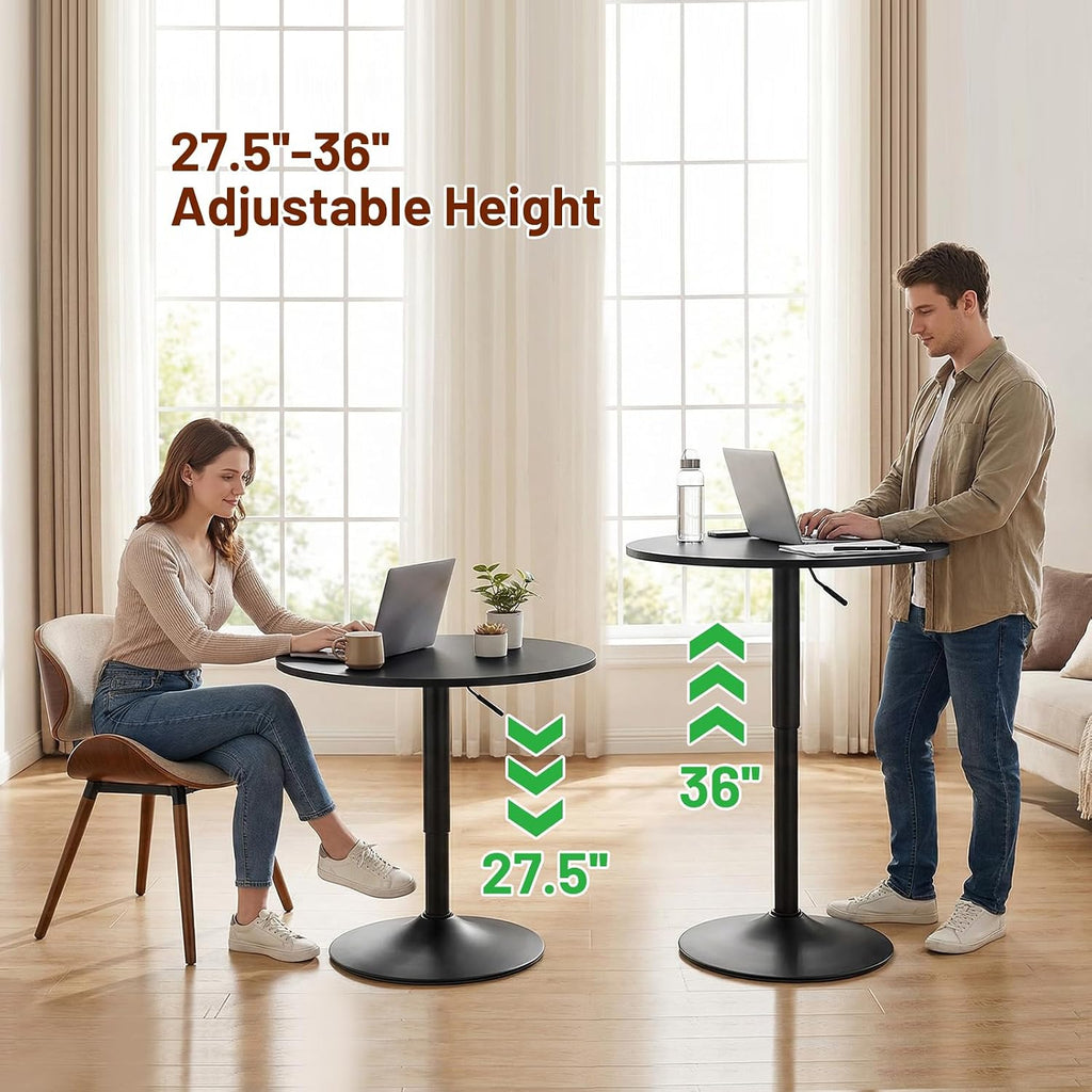 Furniliving Adjustable Height Pub Table 27''-36'', Round Cocktail Tables for Parties, High Top Table for Bistro, Dining Room, Restaurant, Cafe, Events, Set of 2, Black