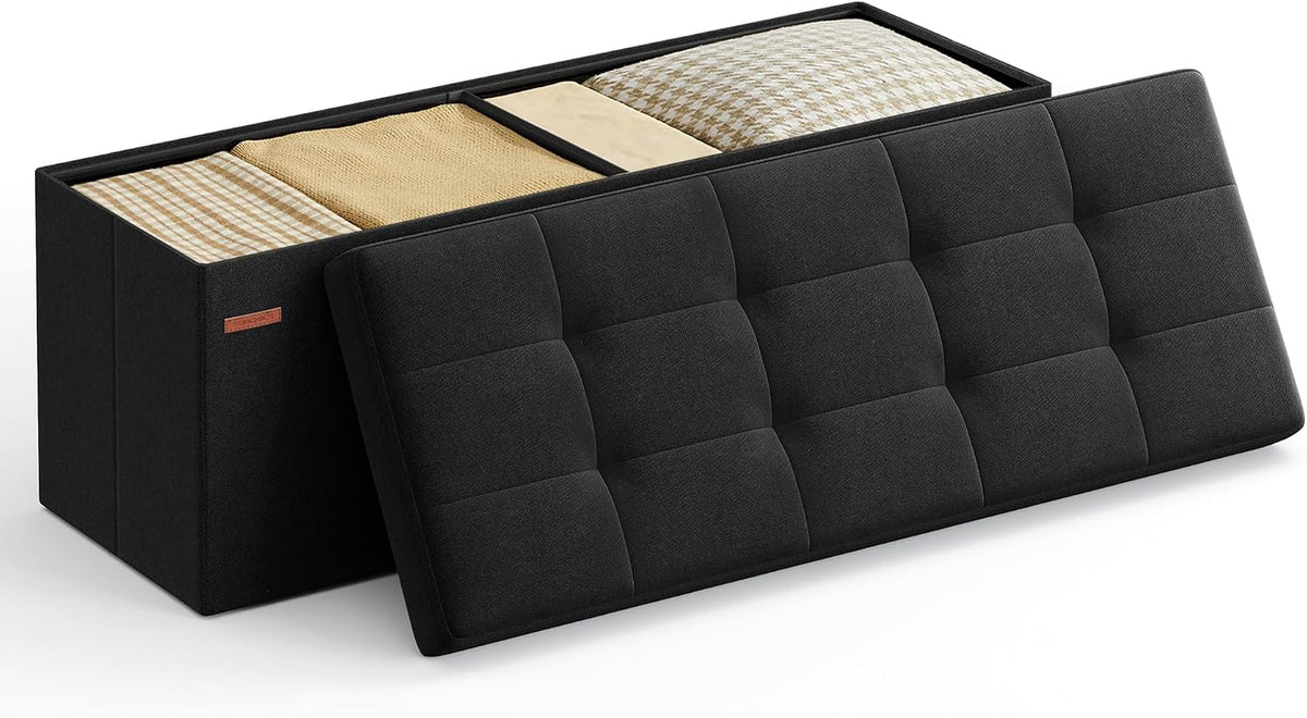 SONGMICS 43.3 Inches Folding Storage Ottoman Bench, Load 660 lb
