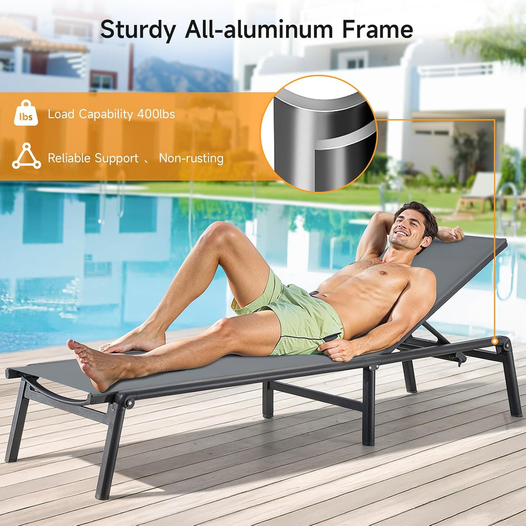 Aluminum Chaise Lounge Chair Outdoor for Outside Poolside, 1PC, Grey