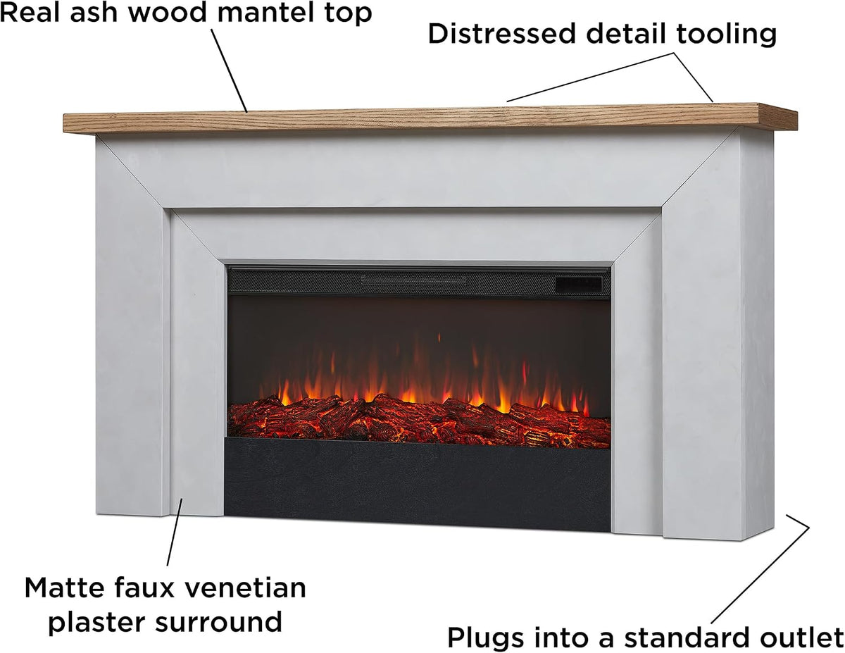 Real Flame Malie 68" Landscape Electric Fireplace with Mantel for Living Room or Bedroom, Replaceable Fireplace Insert Heater, Realistic Log and Flame Effect, Remote Control, Timer