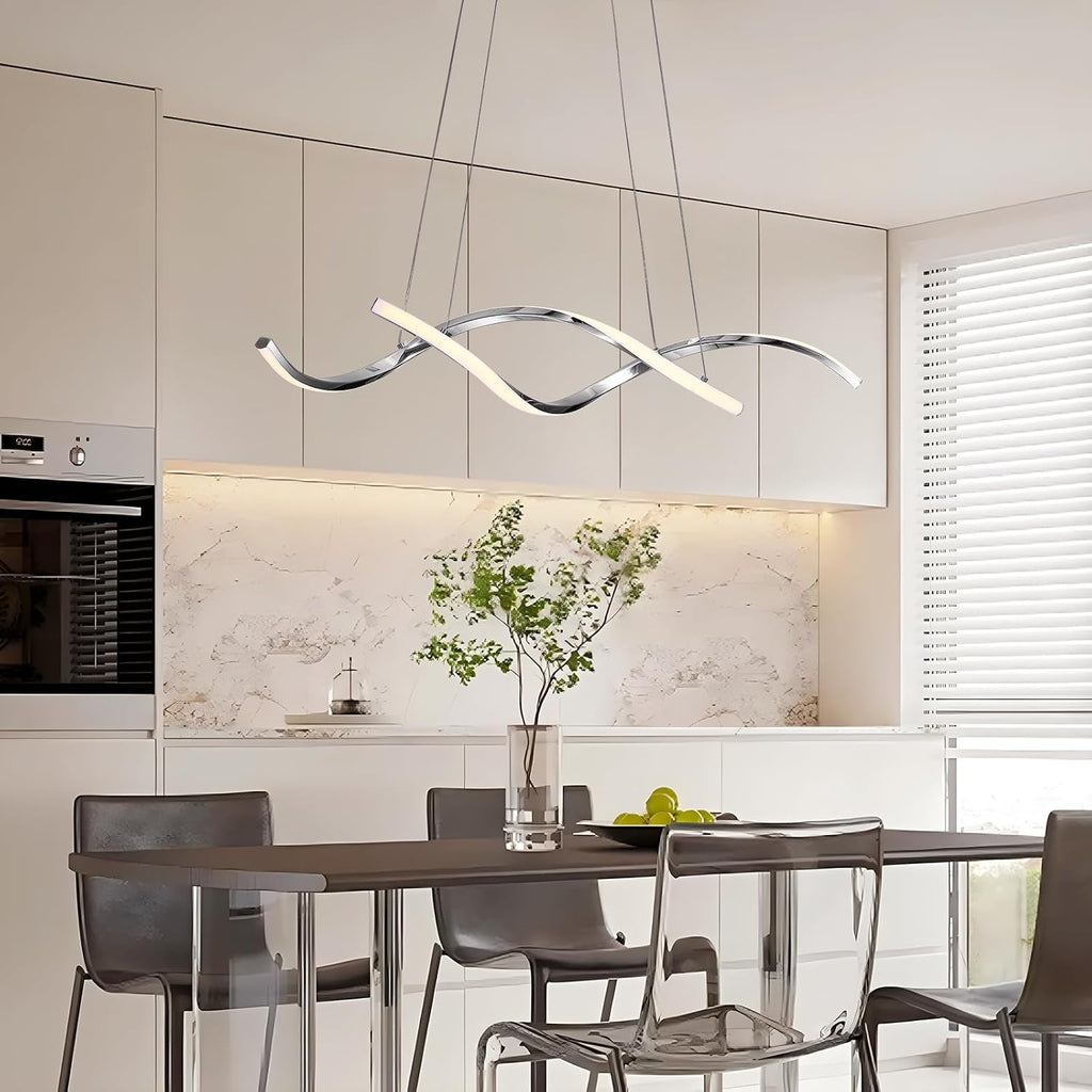 NOXARTE Modern LED Chandelier Dimmable Hanging Ceiling Light, Silver Pendant Light Fixture with Remote Control for Dining Room Kitchen Island Office Over Table 35.4 Inch