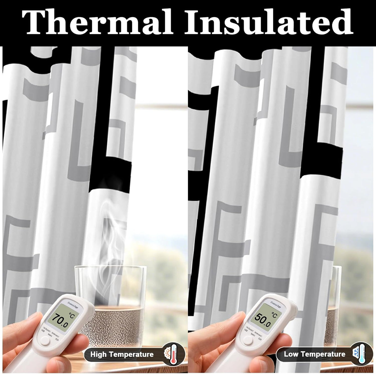 Black and White Modern Blackout Curtains, 52 x 84 Inch, Grommet, 2 Panels