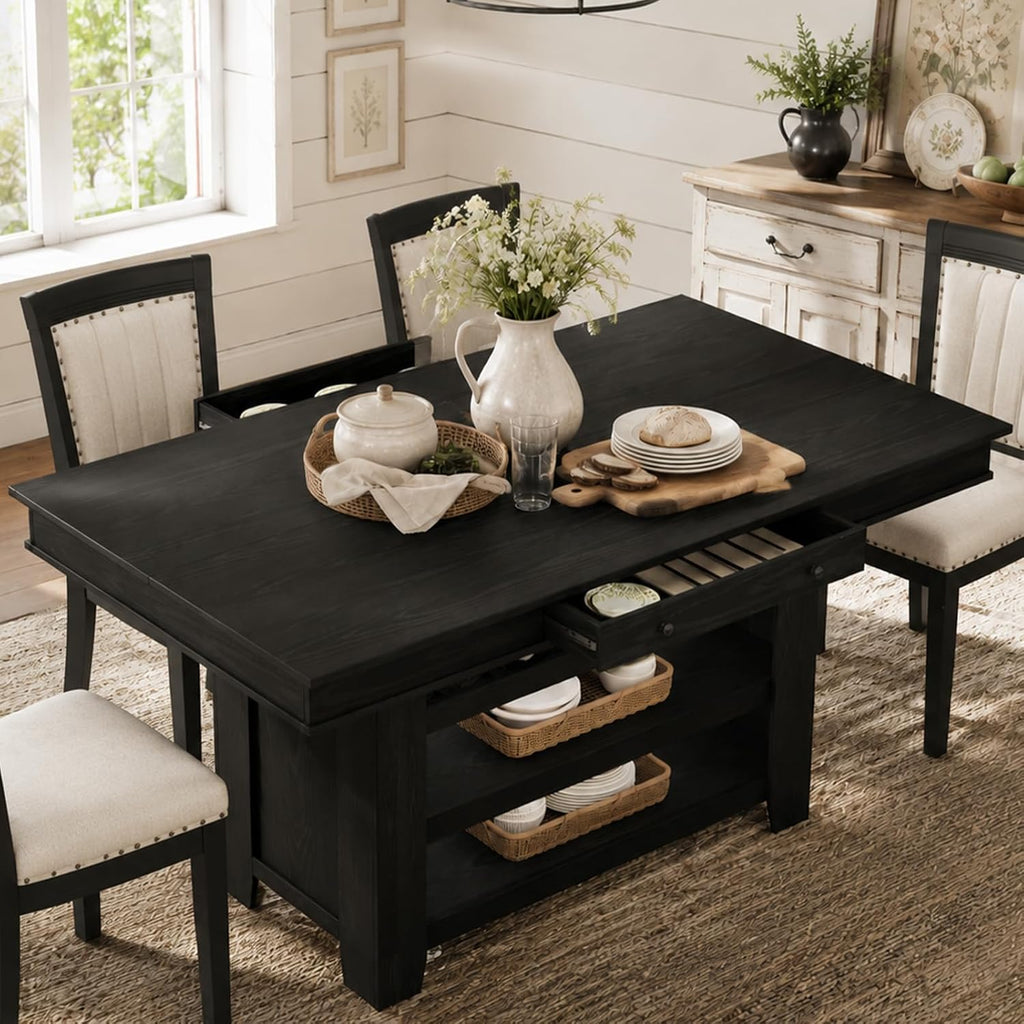 Garvee Rectangular Large Counter Height Dining Table with Storage for 4-6