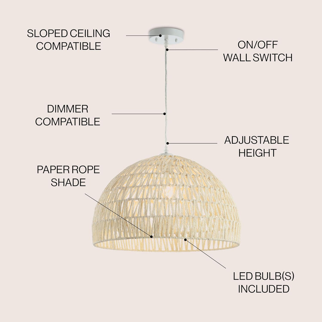 JONATHAN Y Campana 1-Light Pendant Dome Ceiling Lamp, 20", Cream