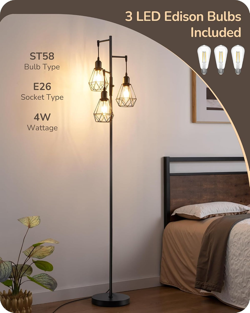 EDISHINE 70IN Farmhouse Floor Lamps for Living Room, Black Dimmable