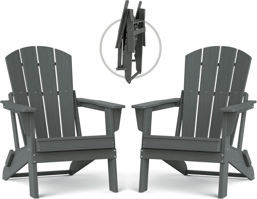 Adirondack Chair Set of 2, HDPE Outdoor Chair, Grey