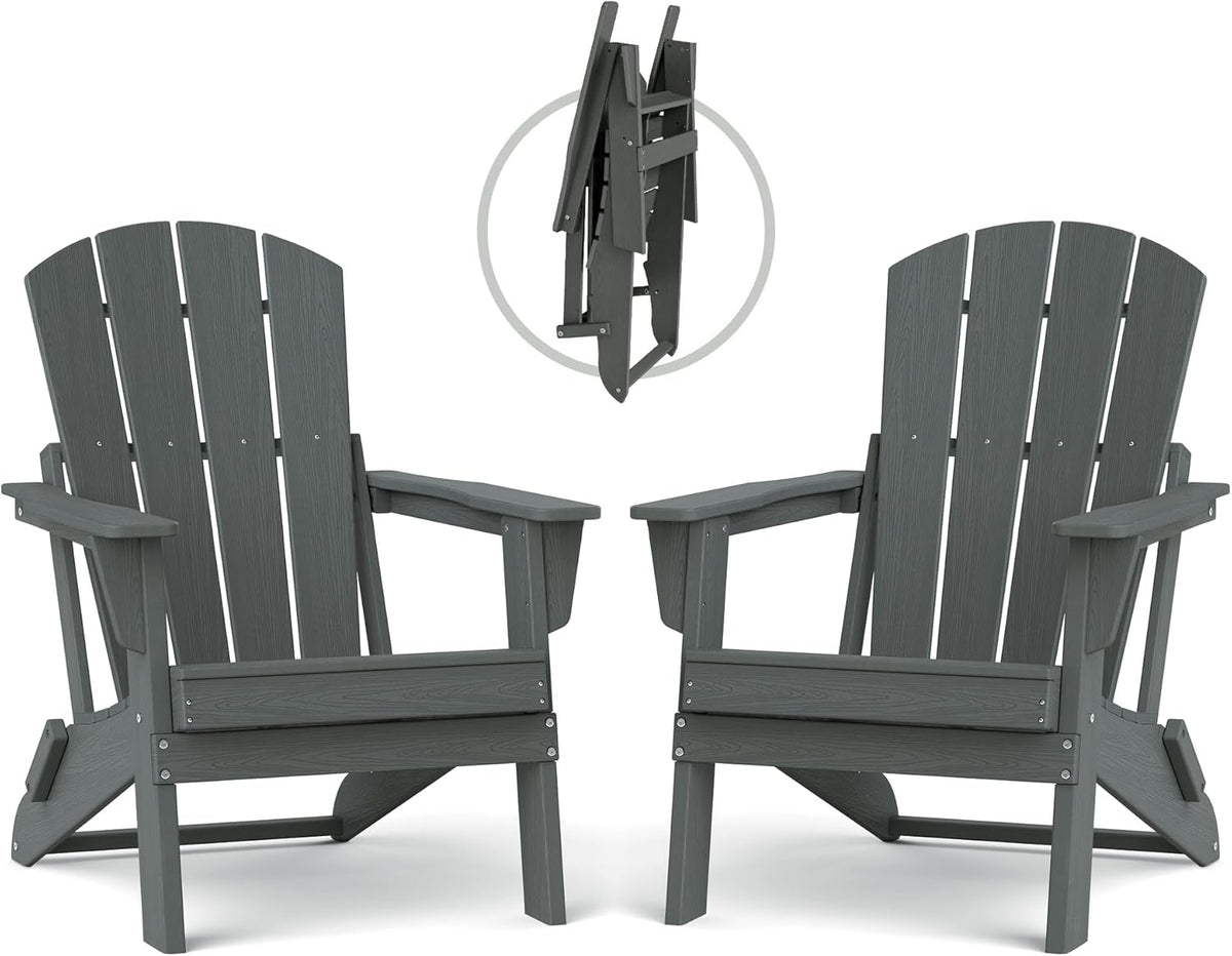 Adirondack Chair Set of 2, HDPE Outdoor Chair, Grey