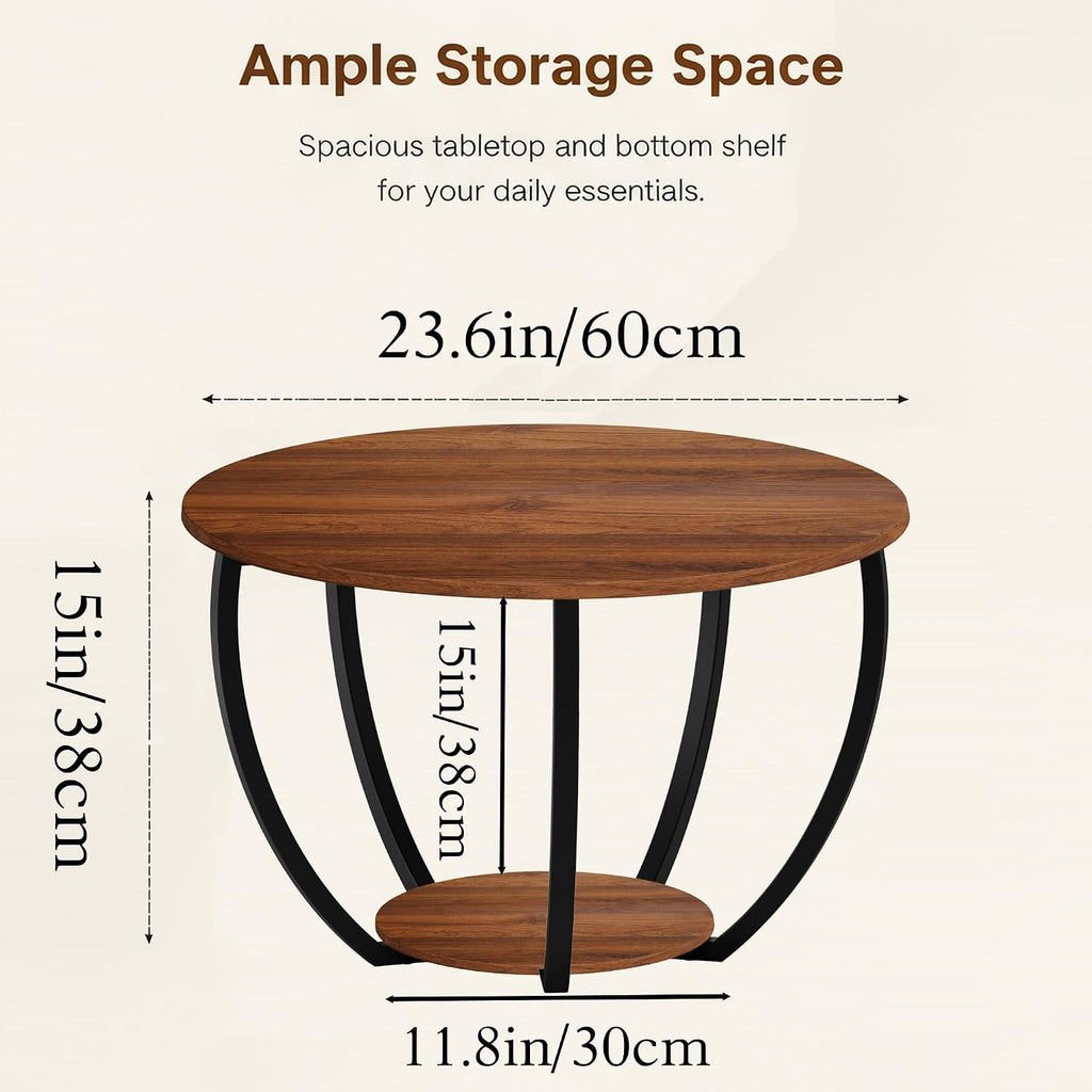 HOMERECOMMEND Round Coffee Table,23"Circle Coffee Table With Storage,Walnut